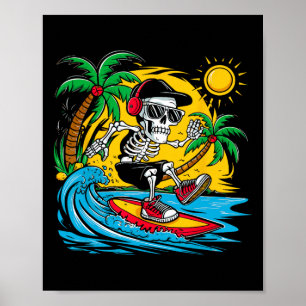 Lustiger Skelett-Reiter-Surfbrett-Surfen-Sommerfer Poster