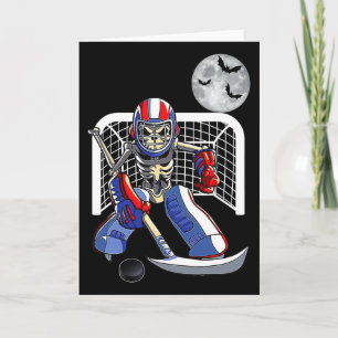 Lustiger Skelett spielt Eishockey Frohes Halloween Karte