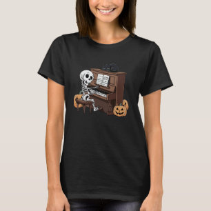Lustiger Skelett spielt Klavier mit Katze Hallowee T-Shirt