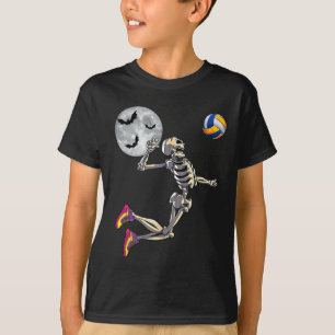 Lustiger Skelett spielt Volleyball Frohes Hallowee T-Shirt