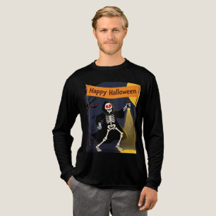 Lustiger Skelett-Tanz mit "Happy Halloween"-Banner Tri-Blend Shirt