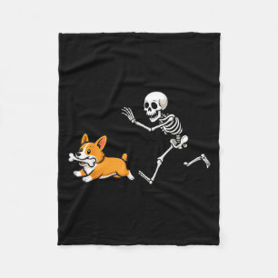 Lustiger Skelettjäger Corgi Halloween Hundemutter Fleecedecke