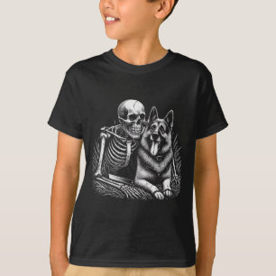 Lustiger Skelettschädel mit Deutschem Schäferhund T-Shirt