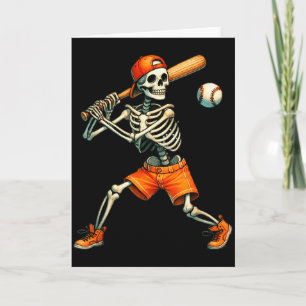 Lustiger Skelettschlagmann Baseball Halloween Jung Karte