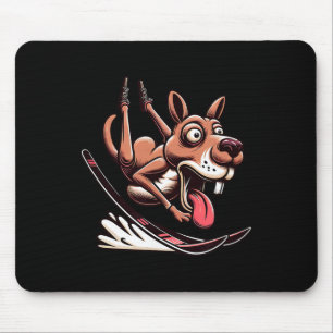 Lustiger Skifahrer-Hund-Absturz bergab Schneesport Mousepad