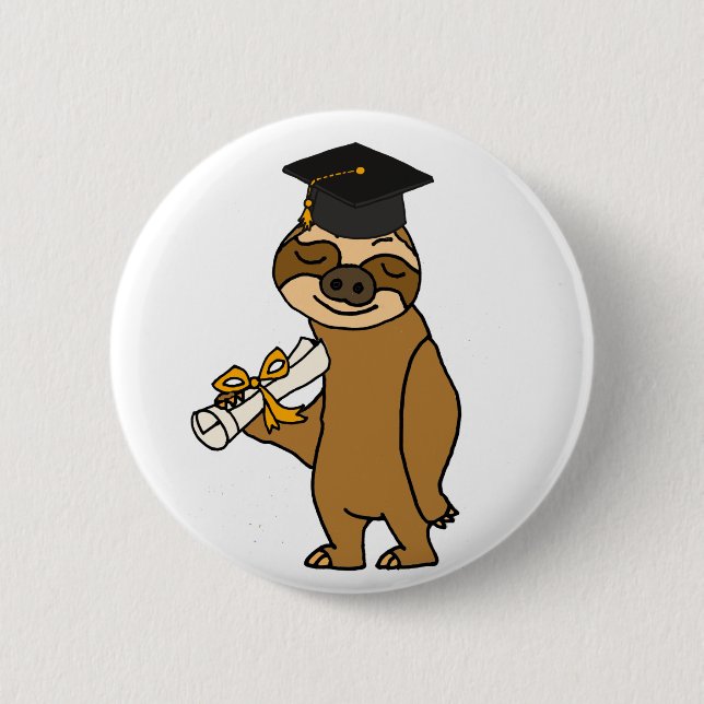 Lustiger Sloth-Abschluss-Cartoon Button (Vorderseite)