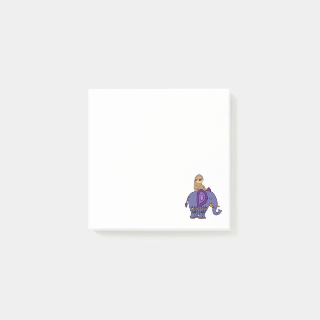 Lustiger Sloth, der blauen Elefant-Cartoon reitet Post-it Klebezettel (Vorderseite)