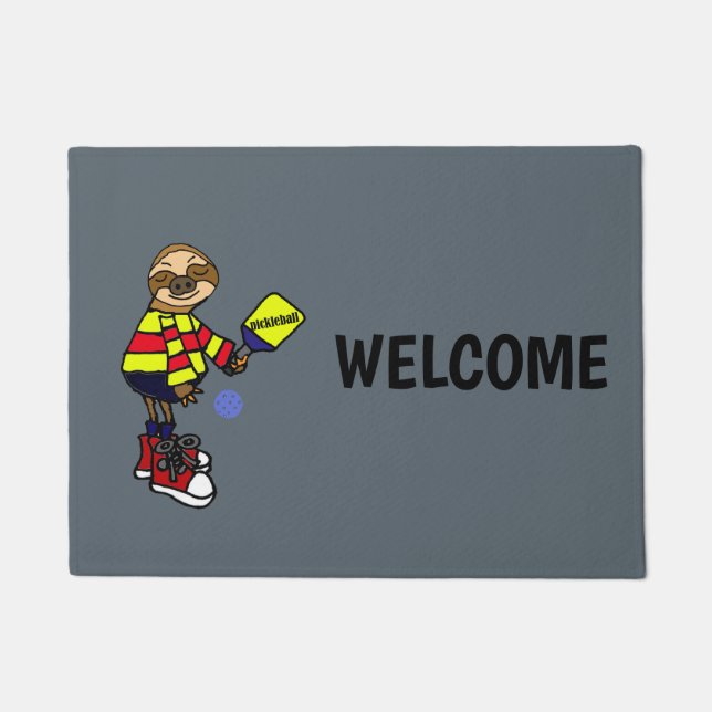 Lustiger Sloth, der Pickleball Cartoon spielt Fußmatte (Vorderseite)