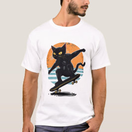 Lustiger Smoking-Kater-Skateboarder in Sneakern Re T-Shirt