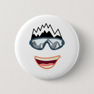 Lustiger Snowboard Snowboarder Skifahren Gesicht L Button