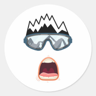 Lustiger Snowboard Snowboarder Skifahren Gesicht L Runder Aufkleber