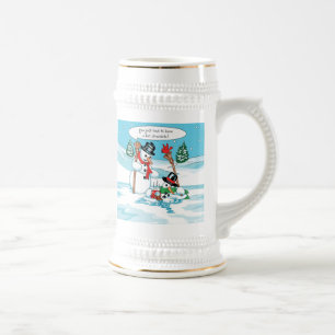 Lustiger Snowman mit heiße Schokoladen-Cartoon Bierglas