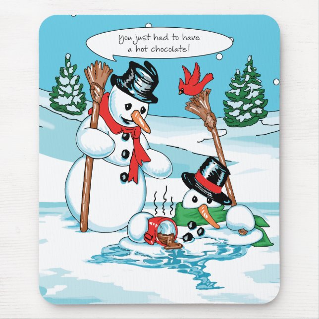 Lustiger Snowman mit heiße Schokoladen-Cartoon Mousepad (Vorne)