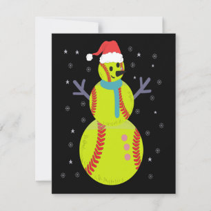 Lustiger Softball-Schneemann Weihnachten Neujahr G Mitteilungskarte