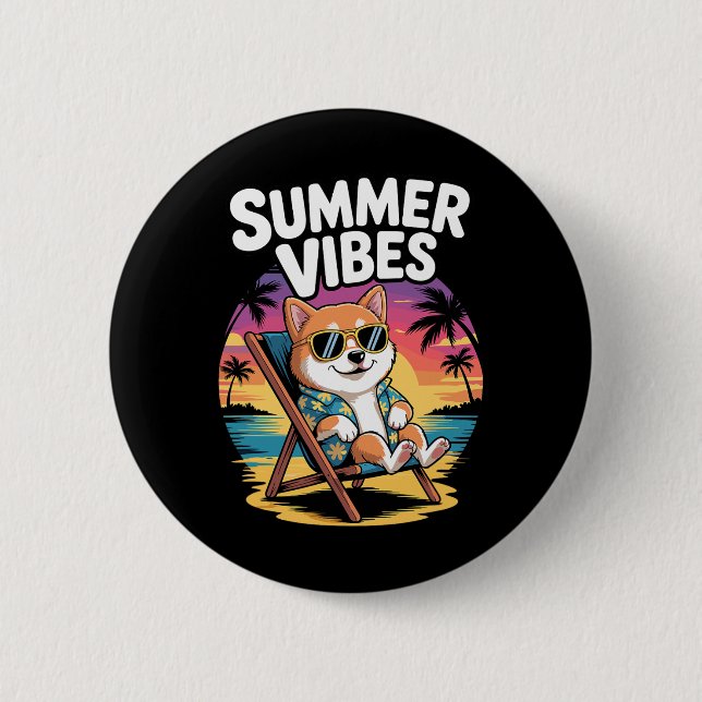Lustiger Sommer Shi Inu Strand Hund Urlaub  Button (Vorderseite)