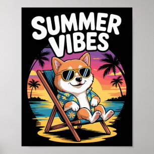 Lustiger Sommer Shi Inu Strand Hund Urlaub Poster