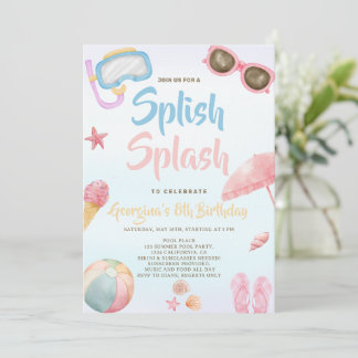 Lustiger Sommer Splish Splash Mädchen Geburtstag Einladung