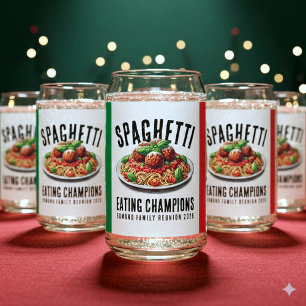 Lustiger Spaghetti-Ess-Wettbewerbs-Champion Famili Dosenglas