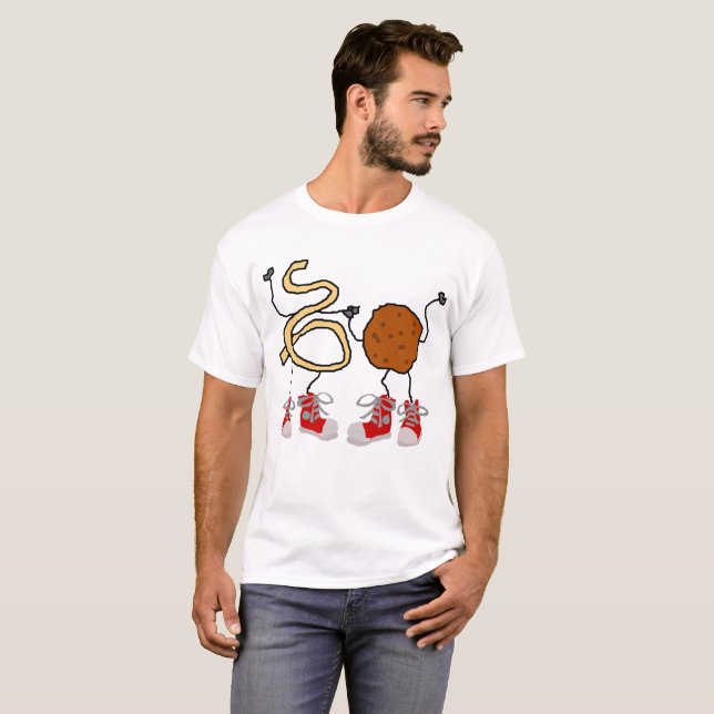 Lustiger Spaghetti-und Fleischklöschen-Cartoon T-Shirt (Vorne ganz)