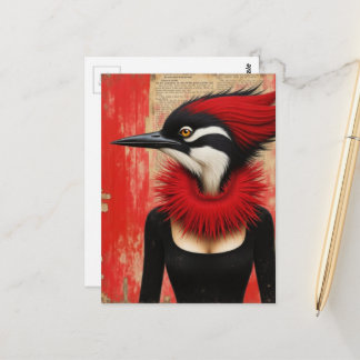 Lustiger Specht in einem schwarzen Kleid Mixed-Med Postkarte