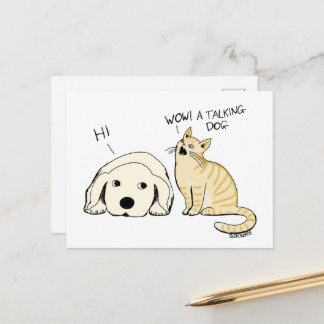 Lustiger sprechender Hund und Katzen-Cartoon-Witz Postkarte