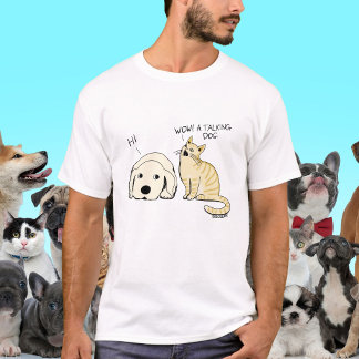 Lustiger sprechender Hund und Katzen-Cartoon-Witz T-Shirt