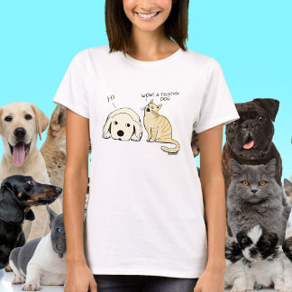 Lustiger sprechender Hund und Katzen-Cartoon-Witz T-Shirt