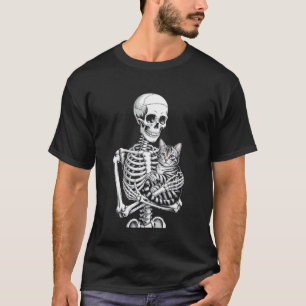Lustiger Spruch Skelett liebt Katze bis zum Tod Fr T-Shirt