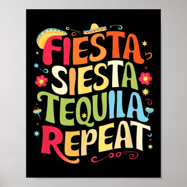 Lustiger Sprüche Fiesta Siesta Repeat Cinco De May Poster (Vorne)