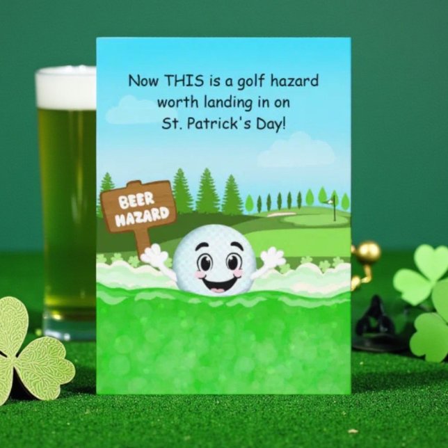 Lustiger St. Patrick’s Day Golf mit Golfball Bier Karte (Von Creator hochgeladen)