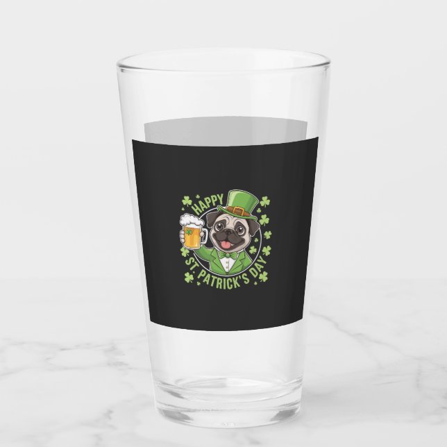 Lustiger St. Patrick�s Day Mops mit Bierkrug Glas (Vorderseite)