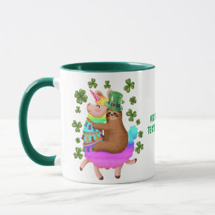 Lustiger St. Patrick's Day Faultier auf Einhorn Tasse