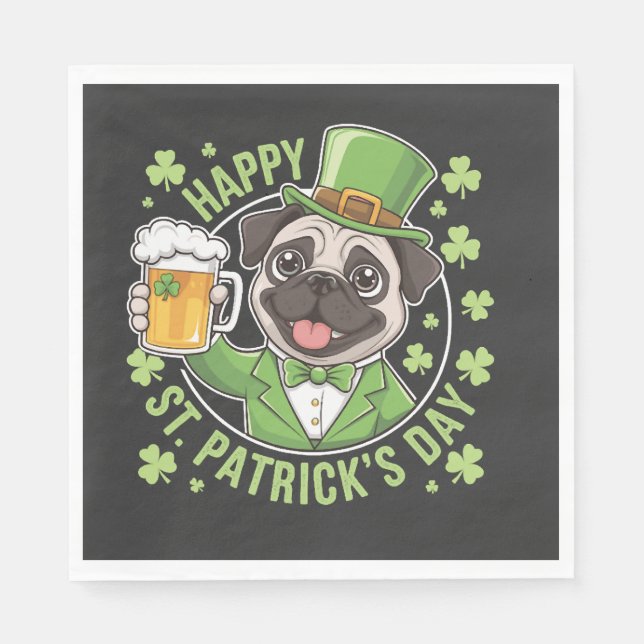 Lustiger St. Patrick's Day Mops mit Bierkrug Serviette (Vorderseite)