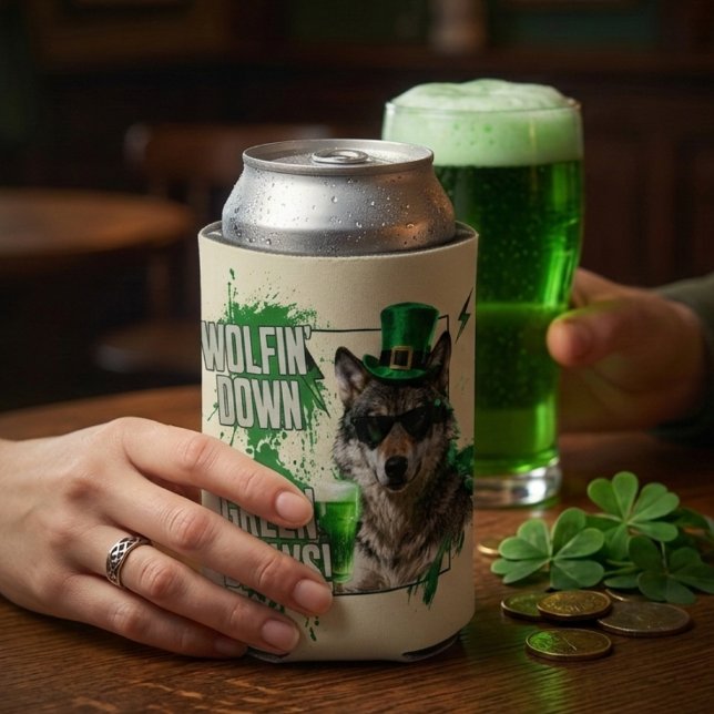Lustiger St. Patrick's Day Wolf Getränkehalter Dosenkühler (Von Creator hochgeladen)