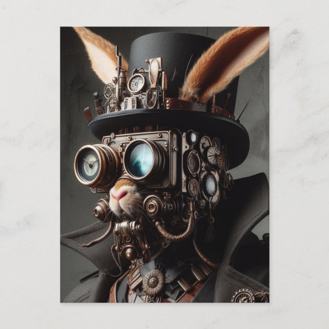 Lustiger Steampunk-Hase Postkarte (Vorderseite)