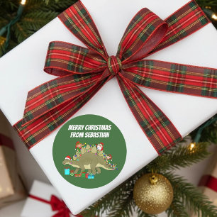 Lustiger Stegosaurus Weihnachtsbeleuchtung Elfen Runder Aufkleber
