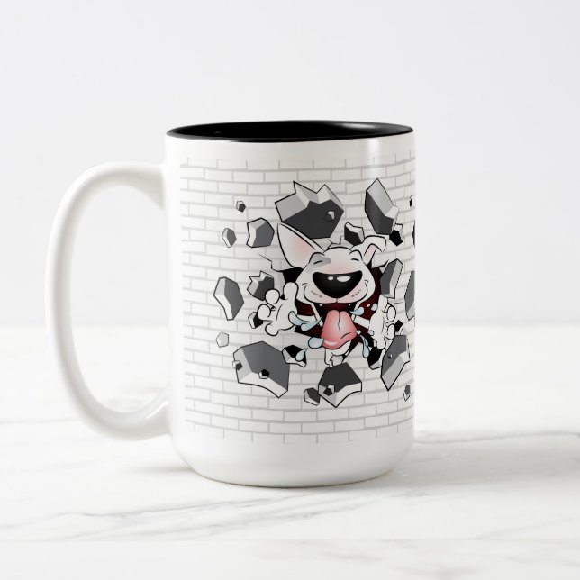 Lustiger Stier-Terrier-Cartoon "Bruch durch" Tasse (Links)