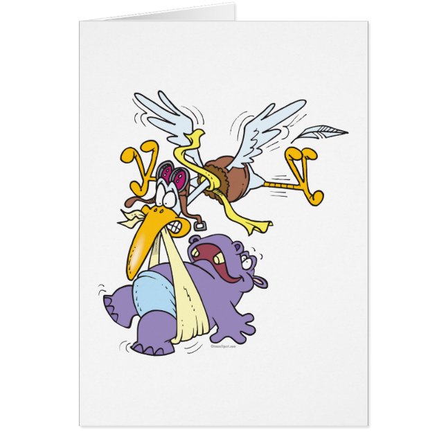 lustiger Storch mit Baby-Hippo (Vorne)