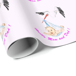 Lustiger Storch mit Baby-Tragetasche Geschenkpapie Geschenkpapier