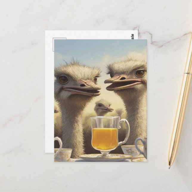 Lustiger Straußenteetee Postkarte (Vorderseite/Rückseite Beispiel)