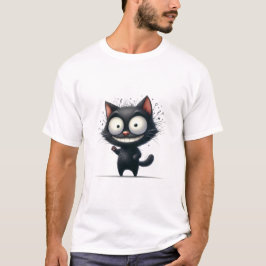 Lustiger struppiger schwarzer Kater winkt Grinsen  T-Shirt