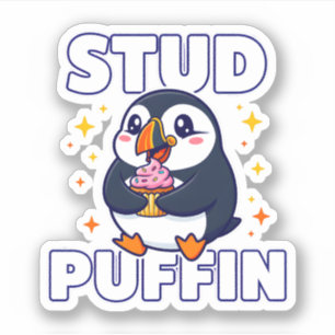 Lustiger Stud-Papageientaucher Süßer Vogel Cupcake Aufkleber