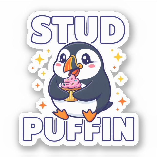 Lustiger Stud-Papageientaucher Süßer Vogel Cupcake Aufkleber (Vorderseite)