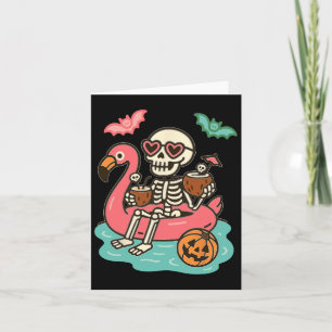Lustiger Summerween-Skelett, das in Flamingo-Schni Karte