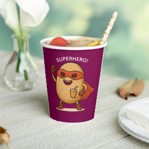 Lustiger Superheld-Kartoffel-Cartoon 240ml-Papierb Pappbecher