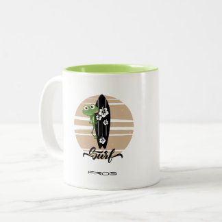 Lustiger Surf-Frosch Vintage-Sonnenuntergang-Surfl Zweifarbige Tasse