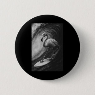 Lustiger Surfen Flamingo Vogel Selfie Auf Surfboar Button