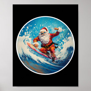 Lustiger surfen Santa auf Surfboard Weihnachten im Poster
