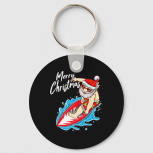 Lustiger surfen Santa Claus Hawaiianischer Weihnac Schlüsselanhänger