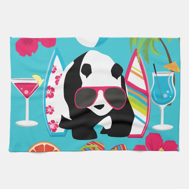 Lustiger surfende Panda-Bärn-Strand-Gammler-coole Geschirrtuch (Horizontal)